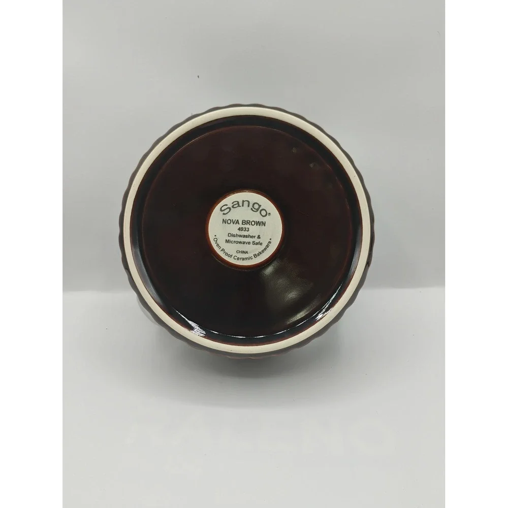 Sango Nova Brown Ceramic Ramekin Small Brown Excellent Ribbed Bakeware with Lid